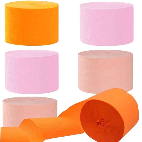 6 Rollen Orange Pink Pfirsich Krepppapier, Kreppbänder, Krepppapier Luftschlangen Dekoration，für Geburtstag Babydusche Hochzeitsfeier Dekorationen(4.5 cm x 25 m) von We Moment Zone