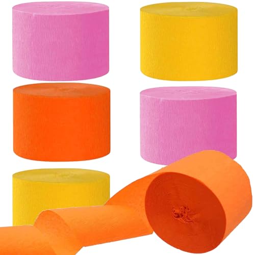 6 Rollen Orange Rosa Gelb Krepppapier, Kreppbänder, Krepppapier Luftschlangen Dekoration，für Geburtstag Babydusche Hochzeitsfeier Dekorationen(4.5 cm x 25 m) von We Moment Zone