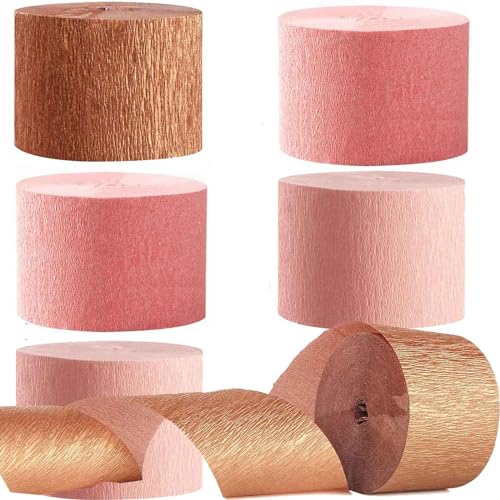 6 Rollen Rose Gold Krepppapier, Kreppbänder, Rose Gold Party Dekoration，Krepppapier Luftschlangen Party Deko，Hochzeit Dekoration(4.5 cm x 25 m) von We Moment Zone