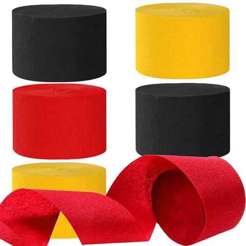 6 Rollen Schwarz Rot Gelb Krepppapier, Kreppbänder, Krepppapier Luftschlangen Dekoration，für Geburtstag Babydusche Hochzeitsfeier Dekorationen(4.5 cm x 25 m) von We Moment Zone