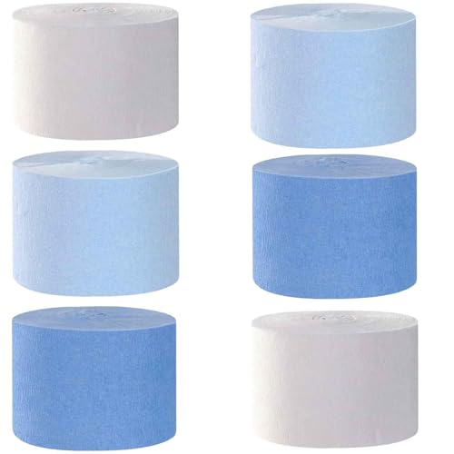6 Rollen Staubiges Blau Hellblau Weiß Krepppapier, Kreppbänder, Blau Party Dekoration，Krepppapier Luftschlangen Party Deko，Babydusche Party(4.5 cm x 25 m) von We Moment Zone
