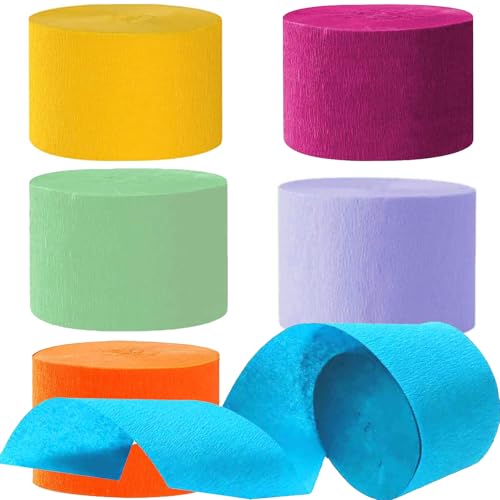 6 Rollen Violett Blau Grün Rosa Krepppapier, Kreppbänder, Krepppapier Luftschlangen Dekoration，für Geburtstag Babydusche Hochzeitsfeier Dekorationen(4.5 cm x 25 m) von We Moment Zone