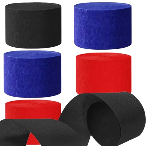 6 Rollen schwarz blau rot Krepppapier, Kreppbänder, Krepppapier Luftschlangen Dekoration，für Junge Geburtstag Dekorationen(4.5 cm x 25 m) von We Moment Zone