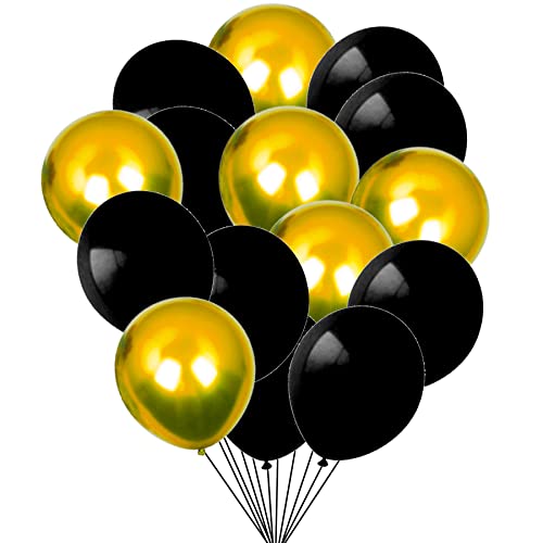 Ballons Golden und Schwarzer, 12 Zoll Metallic Golden und Schwarzer Luftballons Heliumballons Chrom Ballons Weihnachten Party Dekorieren 50 Stück von We Moment Zone