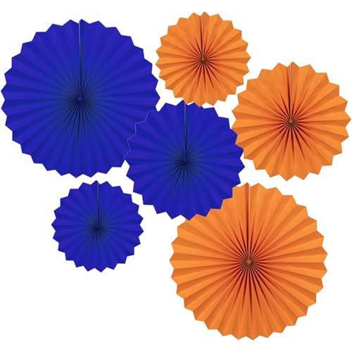 Fächer Papier Deko,Blau Orange 40.6CM(16in) and 30.4CM(12in) Hängende Papier Fächer Dekoration, Party Papier Fans Dekorpapier Kit 6er Set von We Moment Zone