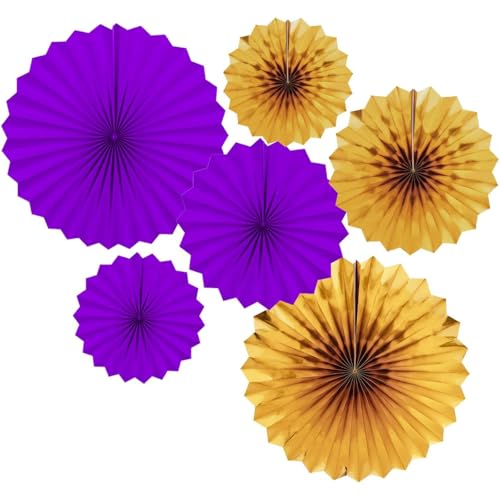 Fächer Papier Deko,Lila Gold 40.6CM(16in) and 30.4CM(12in) Hängende Papier Fächer Dekoration, Party Papier Fans Dekorpapier Kit 6er Set von We Moment Zone