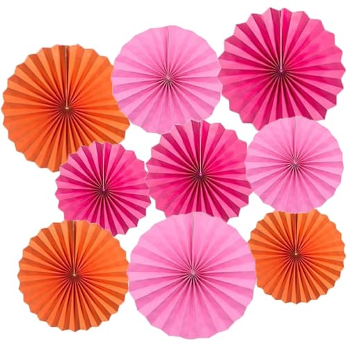 Fächer Papier Deko,Rosa Orange 40.6CM(16in) and 30.4CM(12in) Hängende Papier Fächer Dekoration, Party Papier Fans Dekorpapier Kit 6er Set von We Moment Zone