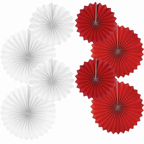 Fächer Papier Deko,Weiß Rot 40.6CM(16in) and 30.4CM(12in) Hängende Papier Fächer Dekoration, Party Papier Fans Dekorpapier Kit 8er Set von We Moment Zone