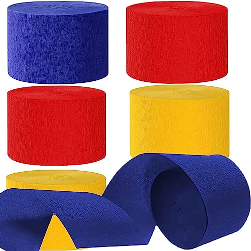 Kreppbänder Rot Blau Gelb 4.5 cm x 25 m 6 Rollen Krepppapier Party Crepe Streamer Luftschlangen Dekorationen Rot Blau Gelb von We Moment Zone