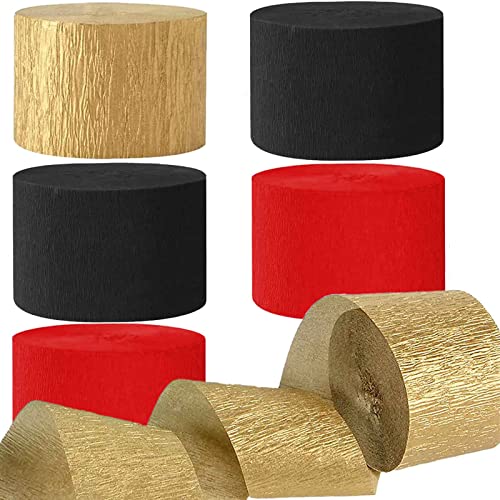 Kreppbänder Rot Gold Schwarz 4.5 cm x 25 m 6 Rollen Krepppapier Party Crepe Streamer Luftschlangen Dekorationen Rot Gold Schwarz von We Moment Zone