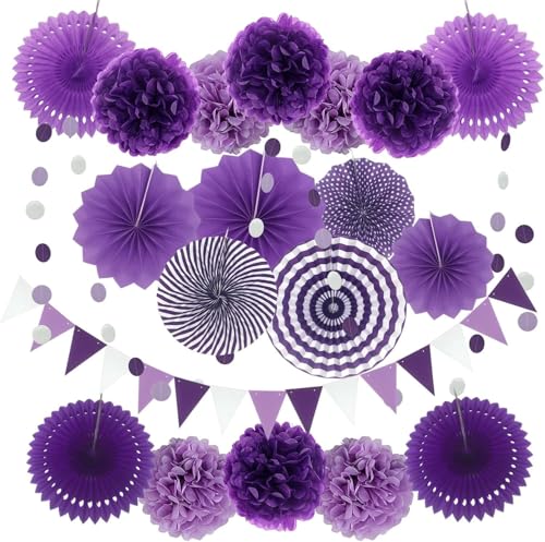 Lila Party Dekoration Papier - Pompoms, Aufhängen Fächer, Dreieckige Wimpel und hängende Glitter Punkt Papier Girlande für Party Hochzeit Geburtstag Graduierung Deko Weihnachten Karneval 20 Stück Lila Party Dekoration Papier - Pompoms, Aufhängen Fächer, Dreieckige Wimpel und hängende Glitter Punkt Papier Girlande für Party Hochzeit Geburtstag Graduierung Deko Weihnachten Karneval 20 Stück von We Moment Zone