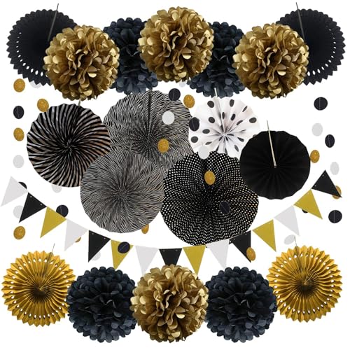 Schwarz Gold Party Dekoration Papier - Pompoms, Aufhängen Fächer, Dreieckige Wimpel und hängende Glitter Punkt Papier Girlande für Party Hochzeit Geburtstag Graduierung Weihnachten Karneval 20 Stück Schwarz Gold Party Dekoration Papier - Pompoms, Aufhängen Fächer, Dreieckige Wimpel und hängende Glitter Punkt Papier Girlande für Party Hochzeit Geburtstag Graduierung Weihnachten Karneval 20 Stück von We Moment Zone
