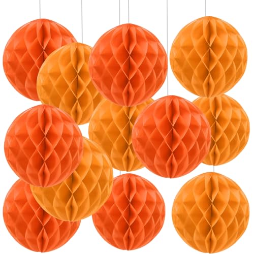 We Moment Zone 12 Stück Orange Papier Wabenbälle,Seidenpapier Honeycomb Balls for Orange Party Dekoration(6inch，10inch) von We Moment Zone