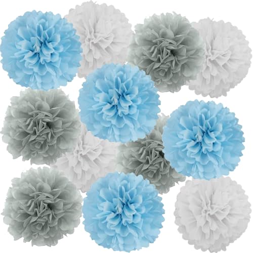 We Moment Zone 12 Stück Papier Pompons Set,Blau Grau weiß Pom Poms Papier für Babyparty Deko Junge, Baby Shower Deko Boy We Moment Zone 12 Stück Papier Pompons Set,Blau Grau weiß Pom Poms Papier für Babyparty Deko Junge, Baby Shower Deko Boy von We Moment Zone