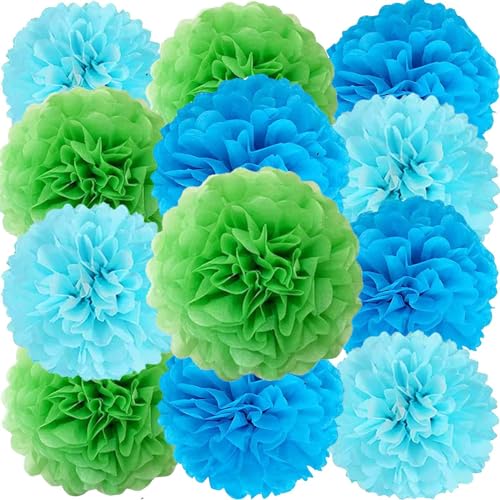 We Moment Zone 12 Stück Papier Pompons Set,Blau Hellblau Grün Pom Poms Papier für Baby Jungen und Mädchen Geburtstag Party Deko We Moment Zone 12 Stück Papier Pompons Set,Blau Hellblau Grün Pom Poms Papier für Baby Jungen und Mädchen Geburtstag Party Deko von We Moment Zone