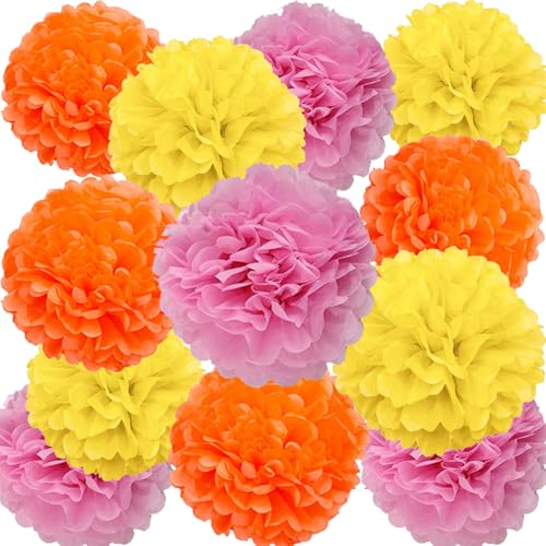We Moment Zone 12 Stück Papier Pompons Set,Rosa Orange Gelb Pom Poms Papier für Geburtstag Hochzeit Party Deko We Moment Zone 12 Stück Papier Pompons Set,Rosa Orange Gelb Pom Poms Papier für Geburtstag Hochzeit Party Deko von We Moment Zone