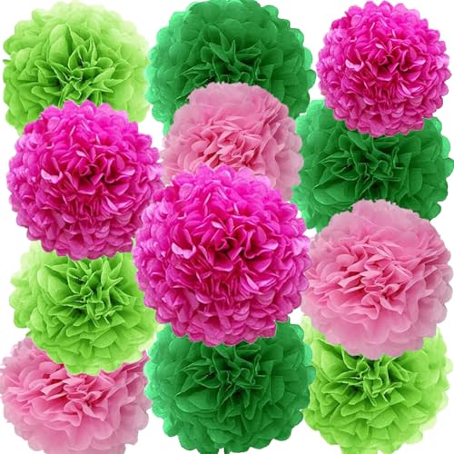 We Moment Zone 12 Stück Papier Pompons Set,Rosa grün Pom Poms Papier für Hochzeit,Geburtstag,Party von We Moment Zone