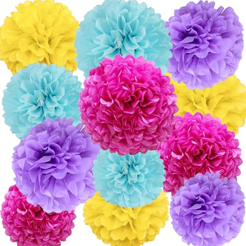 We Moment Zone 12 Stück Papier Pompons Set,Tiefrosa, lila, blau, gelb Pom Poms Papier für Mädchen Geburtstag Party Deko We Moment Zone 12 Stück Papier Pompons Set,Tiefrosa, lila, blau, gelb Pom Poms Papier für Mädchen Geburtstag Party Deko von We Moment Zone
