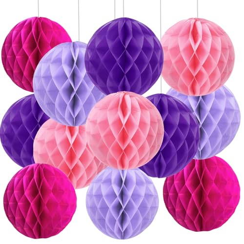 We Moment Zone 12 Stück Rosa Lila Papier Wabenbälle,Seidenpapier Honeycomb Balls for Rosa Violett Party Dekoration(6inch，10inch) von We Moment Zone