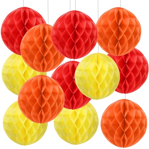 We Moment Zone 12 Stück Rot, Orange, Gelb Papier Wabenbälle,Seidenpapier Honeycomb Balls for Rot Orange Gelb Party Dekoration(6inch，10inch) von We Moment Zone