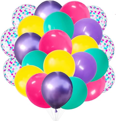 We Moment Zone 12 Zoll rosa blau lila Ballon, heiße rosa metallische lila gelb Teal Ballons Konfetti Ballons für Thema Kinder Geburtstag Baby Dusche Verlobungsparty Dekoration, 60pcs von We Moment Zone