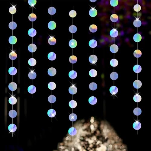 We Moment Zone 52 Ft Bunt Iridescent Glitzer Papier Circle Dots Garland,6 Stücke Hängende Runde Garland für Geburtstag Hochzeit Baby Shower Party Deko von We Moment Zone