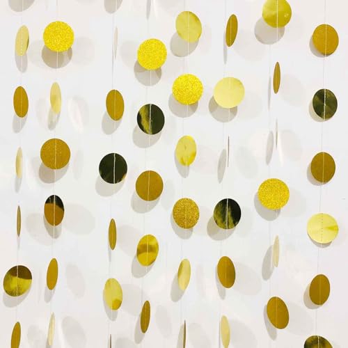 We Moment Zone 52 Ft Gold Glitzer Papier Circle Dots Garland,6 Stücke Hängende Runde Garland für Geburtstag Hochzeit Baby Shower Party Deko von We Moment Zone