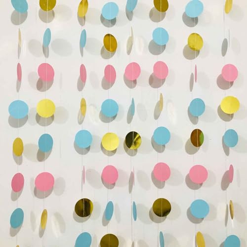 We Moment Zone 52 Ft Rosa Blau Gold Glitzer Papier Circle Dots Garland,6 Stücke Hängende Runde Garland für Geburtstag Hochzeit Baby Shower Party Deko We Moment Zone 52 Ft Rosa Blau Gold Glitzer Papier Circle Dots Garland,6 Stücke Hängende Runde Garland für Geburtstag Hochzeit Baby Shower Party Deko von We Moment Zone