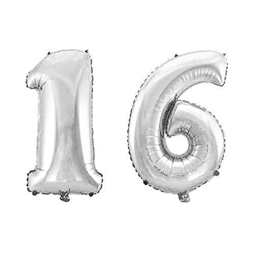 WeAreAwesome Folien-Ballon Luft-Ballon Zahl 16 Silber 60CM XL Aufpusten Geburtstag Jubiläum Jahrestag Feier von WeAreAwesome