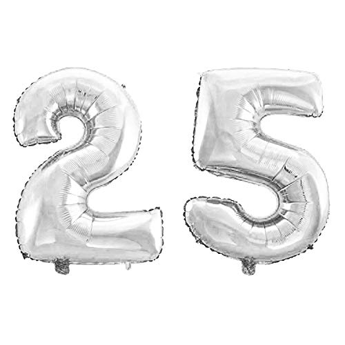 WeAreAwesome Folien-Ballon Luft-Ballon Zahl 25 Silber 80CM XXL Aufpusten Geburtstag Jubiläum Jahrestag Feier von WeAreAwesome