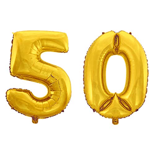 WeAreAwesome Folien-Ballon Luft-Ballon Zahl 50 Gold 80CM XXL Aufpusten Geburtstag Jubiläum Jahrestag Feier von WeAreAwesome