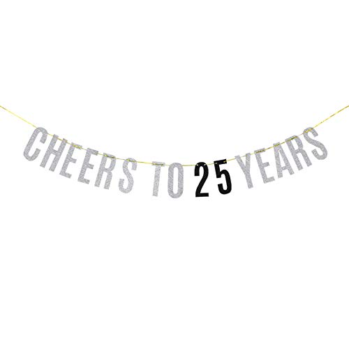 WeBenison Banner „Cheers to 25 Years Happy 25th Birthday“, silberfarbener Glitzer von WeBenison