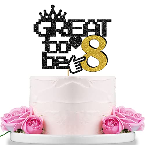 WeBenison Great to Be 8 Cake Topper, Jungen Mädchen 8. Geburtstag Party/Acht Jahre alt/Happy 8th Birthday Party Dekorationen Schwarz Glitzer von WeBenison