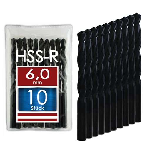 WELIQU 10 Stück HSS-R Spiralbohrer Ø 6,0 mm, rollgewalzte Metallbohrer für Stahl, Alu, Messing, NE Metall, Guss, PVC WELIQU 10 Stück HSS-R Spiralbohrer Ø 6,0 mm, rollgewalzte Metallbohrer für Stahl, Alu, Messing, NE Metall, Guss, PVC von WeLiQu