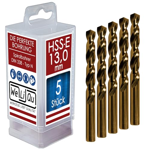 WELIQU 5 Stück HSS-E Kobalt-Spiralbohrer Ø 13,0 mm, geschliffene, selbstzentrierende Präzisionsbohrer für die Metallbearbeitung WELIQU 5 Stück HSS-E Kobalt-Spiralbohrer Ø 13,0 mm, geschliffene, selbstzentrierende Präzisionsbohrer für die Metallbearbeitung von WeLiQu