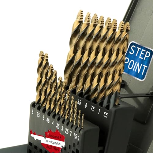 WELIQU HSS-Co Step Point Spiralbohrer Set 19-teilig 1-10mm x 0,5mm - Selbstzentrierende Metallbohrer, DIN 338, 118° für Stahl, Edelstahl, Aluminium, Messing, Bronze, Gusseisen, Hartholz, Kunststoff WELIQU HSS-Co Step Point Spiralbohrer Set 19-teilig 1-10mm x 0,5mm - Selbstzentrierende Metallbohrer, DIN 338, 118° für Stahl, Edelstahl, Aluminium, Messing, Bronze, Gusseisen, Hartholz, Kunststoff von WeLiQu