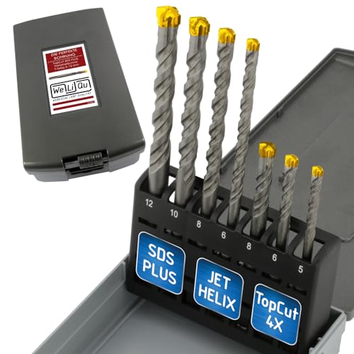 WELIQU TopCut SDS-PLUS X Hammerbohrer Set für Stahlbeton, 7-teilig, Ø 5-12 mm SDS Plus Bohrer Set für Beton, Betonbohrer, Steinbohrer von WeLiQu