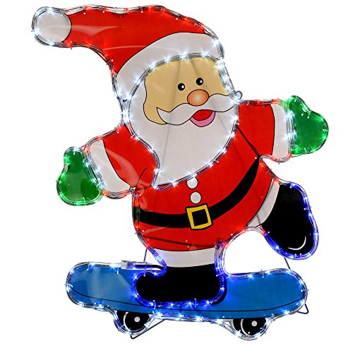 WeRChristmas Skateboard-Weihnachtsmann-Adventskalender, Silhouette mit LED-Lichtschlauch, 72 cm, groß von WeRChristmas