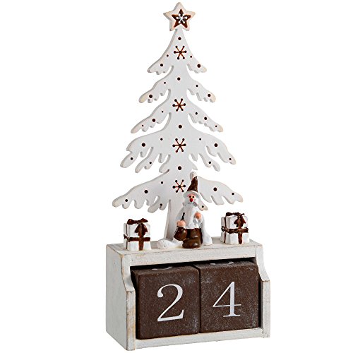 WeRChristmas Weihnachtsdekoration Holz Baum Adventskalender, 19 cm – weiß von WeRChristmas