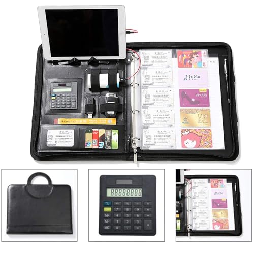 Konferenzmappe mit Reißverschluss, A4, Leder, mit Ringbuch, A4-Schreibblock, Kartenhalter, Taschenrechner und Notizbuch, Business-Dokumentenmappe Konferenzmappe mit Reißverschluss, A4, Leder, mit Ringbuch, A4-Schreibblock, Kartenhalter, Taschenrechner und Notizbuch, Business-Dokumentenmappe von WeZest