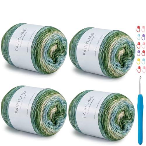 Garn zum Häkeln, Farbverlauf, Kuchengarn, Ombré mit lebendigen Farben, 4 x 100 g, 60 % Baumwolle, 30 % Acryl, 10 % Wolle, bunte, weiche Regenbogen-Baumwolle, perfekt für Schals, Pullover und Decken Garn zum Häkeln, Farbverlauf, Kuchengarn, Ombré mit lebendigen Farben, 4 x 100 g, 60 % Baumwolle, 30 % Acryl, 10 % Wolle, bunte, weiche Regenbogen-Baumwolle, perfekt für Schals, Pullover und Decken von Weabetfu