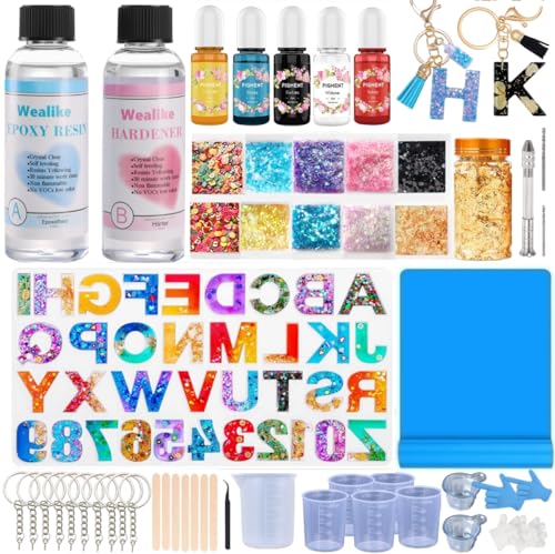 Wealike Epoxidharz Set Anfänger,Expoditharz Starterset 300ml,DIY Schlüsselanhänger Einschließlich Epoxidharz Silikonformen und Zubehörwerkzeuge von Wealike