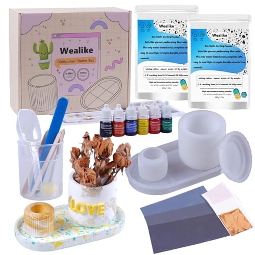 Wealike Gießpulver Starter Set,Diy Keramik Gießpulver Set Erwachsene,Enthält Gießpulver Weiß1360g,Silikonformen, Grundfarben,Schleifpapier,Mischbecher usw.30 Minuten entformt,für kreative Projekte Wealike Gießpulver Starter Set,Diy Keramik Gießpulver Set Erwachsene,Enthält Gießpulver Weiß1360g,Silikonformen, Grundfarben,Schleifpapier,Mischbecher usw.30 Minuten entformt,für kreative Projekte von Wealike
