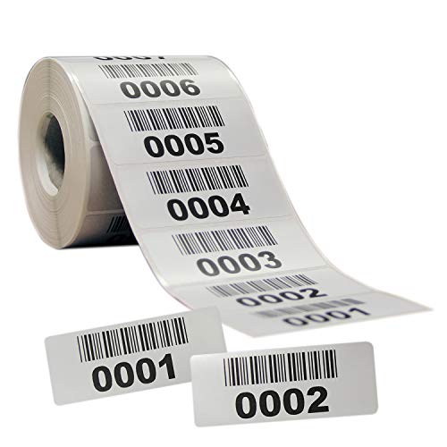 Etiketten aus mattem Polyester, 64 x 25 mm, vorgedruckte Barcodes, fortlaufend nummeriert (0-1000) von Web Serigrafica