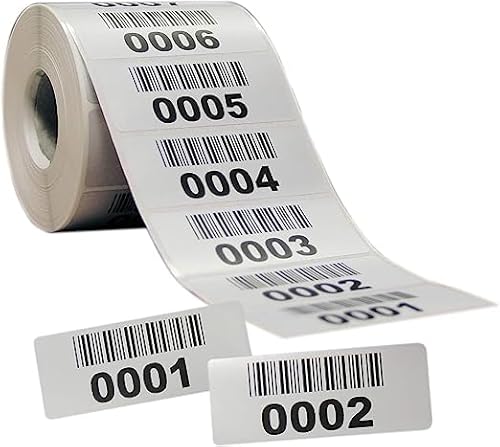 Inventar-Etiketten aus mattem Polyester, 64 x 25 mm, vorgedruckte Barcodes, fortlaufend nummeriert (0-500). von Web Serigrafica