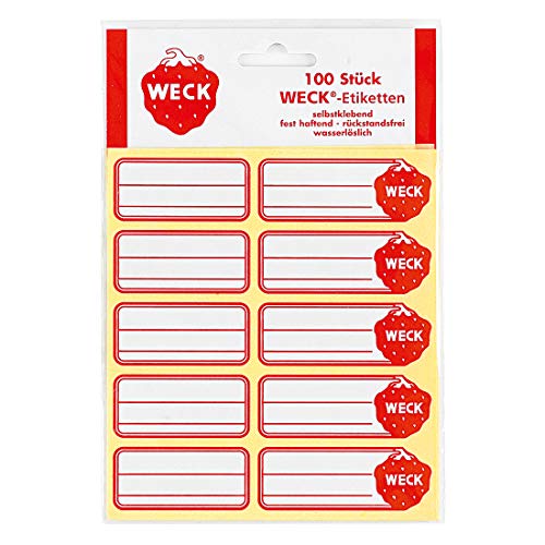 WECK 80812 Selbstklebeetiketten festhaftend, wasserlöslich, rückstandsfrei, weiß/rot (10 x 100er Pack) von Weck