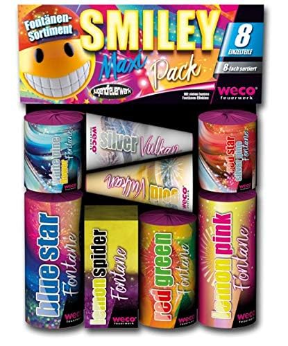 Weco Smiley Maxi Pack 8-teiliges Fontänen-Sortiment Jugendfeuerwerk der neuen Generation, Kinder ab 12 Jahren von WECO