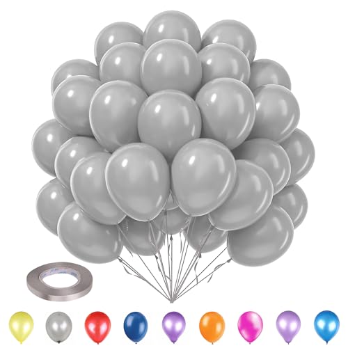 WedDecor 25,4 cm Party-Luftballons – Silber (50 Stück) mit Ballonband, silberfarben, 5 mm x 10 m (1 Stück), Party-Ballons und Bänder, Set für Hochzeit, Jahrestag, Babyparty, Geburtstagsdekorationen von WedDecor