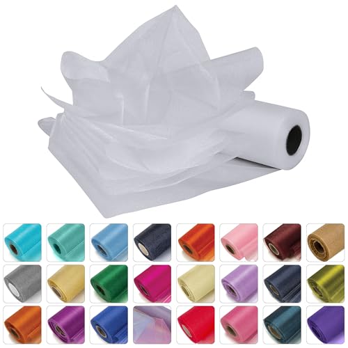 WedDecor 25 m x 29 cm Schnee-Organza-Rollen Glitzerstoff für Tischläufer, Schärpen, Hochzeitsdekoration, Stuhlbezüge, Schleifen, Tischhintergründe, Bastelbedarf, weiß von WedDecor