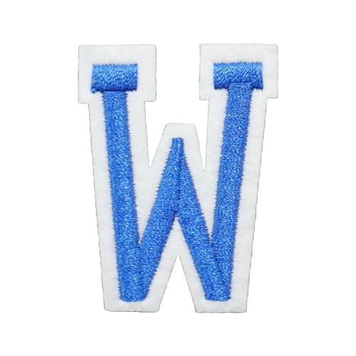 WedDecor Aufbügler mit Buchstaben, Stickerei, Stoff "W", Großbuchstaben, Aufnäher, Applikation, dekoratives Bastelzubehör für Kleidung, Hüte, DIY-Nähprojekte, Blau von WedDecor